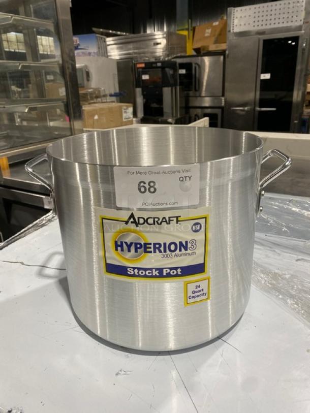 Adcraft Hyperion-3 Series 24 Qt. stock pot, model H3SP24, aluminum, new, riveted handles, NSF certified.