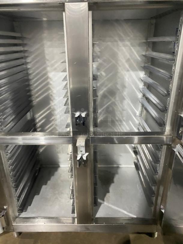 Traulsen 4-Door Stainless Steel Reach-In Refrigerator AHT232NUT, built-in pan slide, excellent condition, on legs.