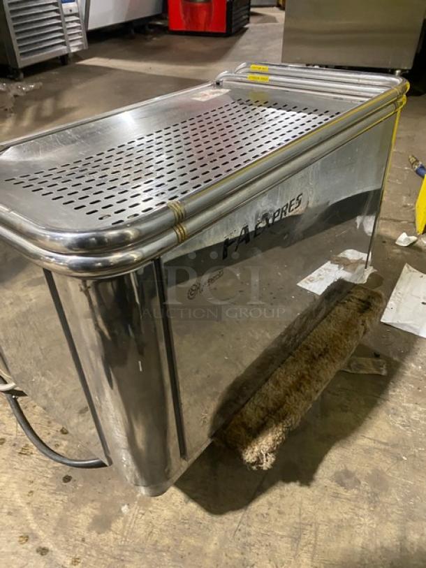 VFA Express CP stainless steel twin espresso machine, electric, with steam wand, drip tray, model CP, SN 015830S.