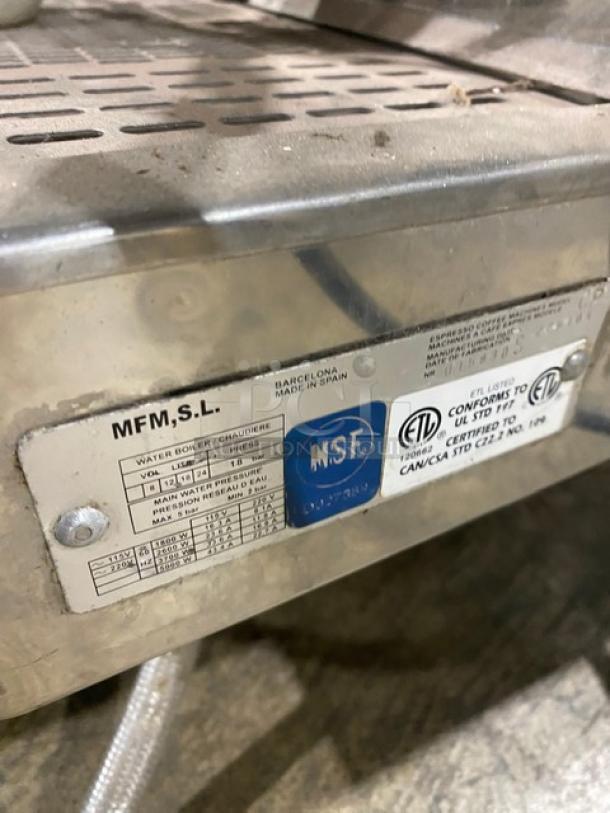 VFA Express CP twin espresso machine, stainless steel, with steam wand and drip tray. Serial: 015830S, 115-220V, NSF, ETL certified.