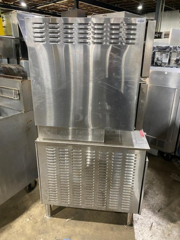 Cleveland Range Classic Series 24CEM24 stainless steel electric dual-compartment convection steamer with boiler base; on legs, 208/220V.