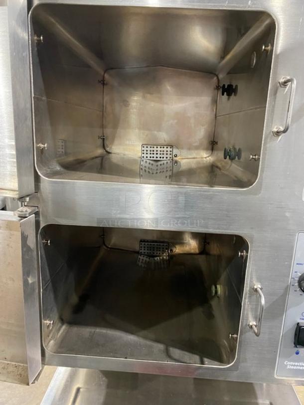 Cleveland Range Classic Series electric dual compartment convection steamer, model 24CEM24, stainless steel, with boiler base.