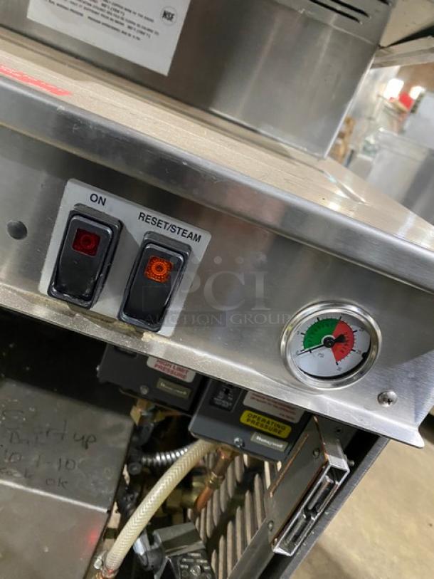 Cleveland Range 24CEM24 Commercial Dual Compartment Convection Steamer, stainless steel, electric, on legs, visible controls.