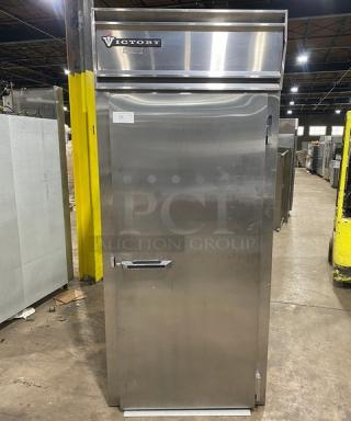 Victory RIS-1D-S7-PT stainless steel single door roll-in pass-thru refrigerator, clean and in good condition.