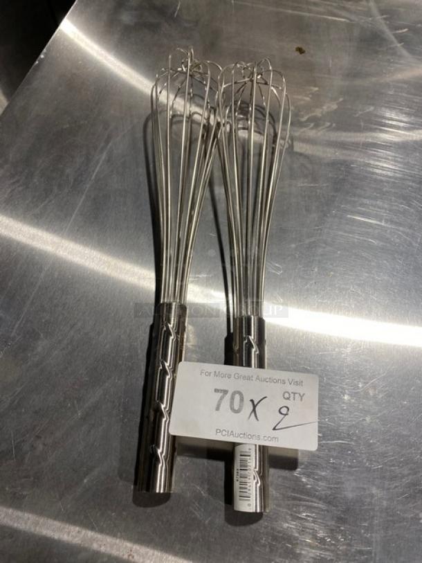 NEW Vollrath Jacob's Pride 16" Stainless Steel French Whip, Model 47283, shown on stainless surface with label for auction details.