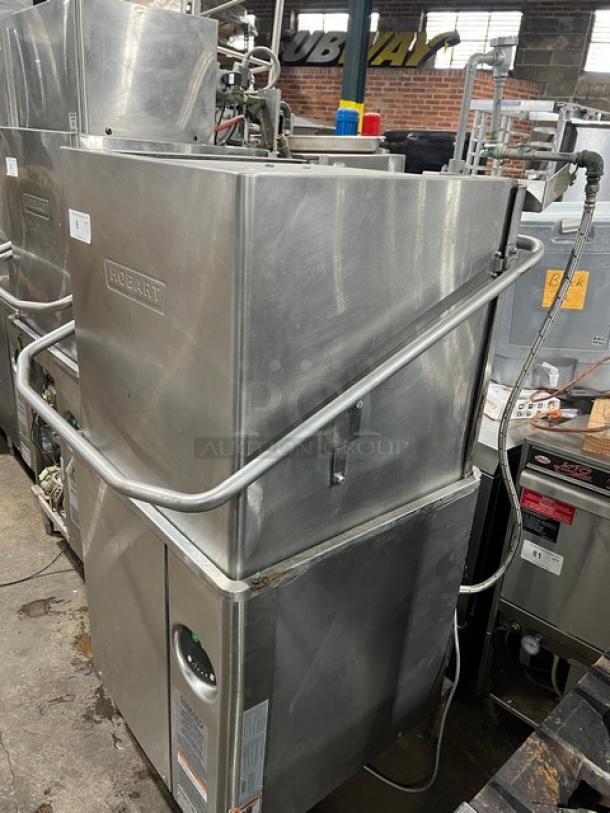 Hobart AM15 commercial stainless steel dishwasher, electric-powered, high-temp, 208-240V, 3 phase, on legs, SN: 23-1078-818.