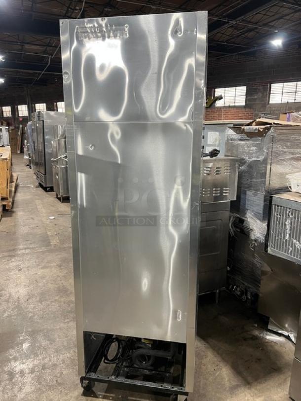True T-23F Commercial Stainless Steel Single Door Freezer, Energy Star Certified, with poly coated wired rack, on casters.