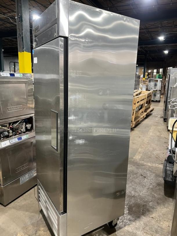 True T-23F stainless steel reach-in freezer, single door, poly coated rack, Energy Star certified, on casters, 115V, 1 Phase.
