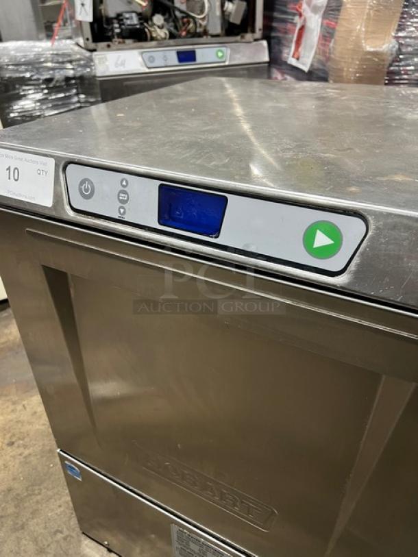 Hobart LXe Series stainless steel undercounter dishwasher, Energy Star Certified, digital controls, pristine condition.