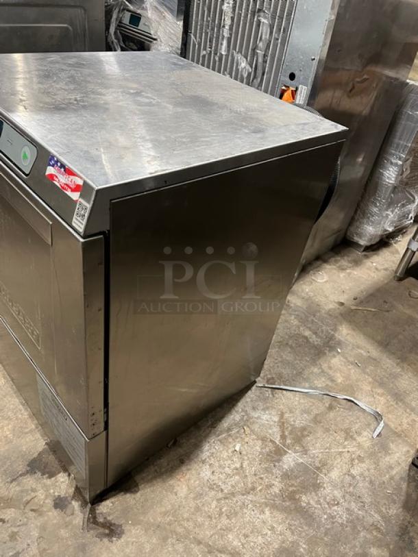 Hobart Advansys LXe Series commercial stainless steel undercounter dishwasher in good condition. Model tag visible.
