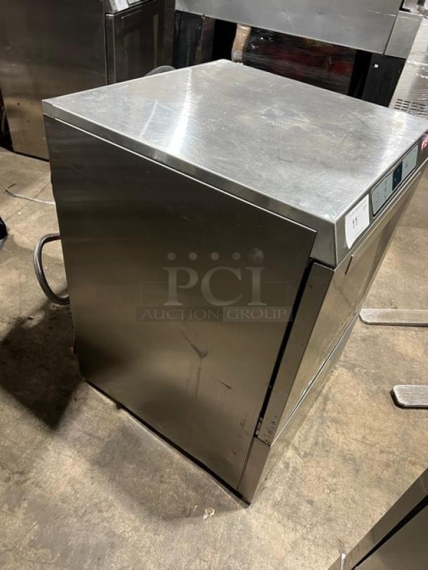 Hobart Advansys LXe Series commercial stainless steel undercounter dishwasher, minor surface wear, durable design.