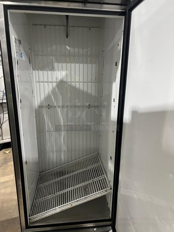 True T-23F commercial stainless steel reach-in freezer, single door, Energy Star certified, poly coated rack, on casters.