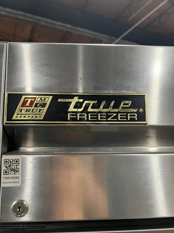 True T-23F commercial stainless steel freezer, Energy Star certified, with poly-coated rack, on casters.