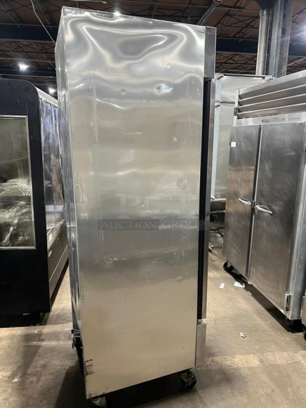 True T-23F commercial stainless steel single door reach-in freezer, Energy Star certified, on casters, model SN: 7754713.