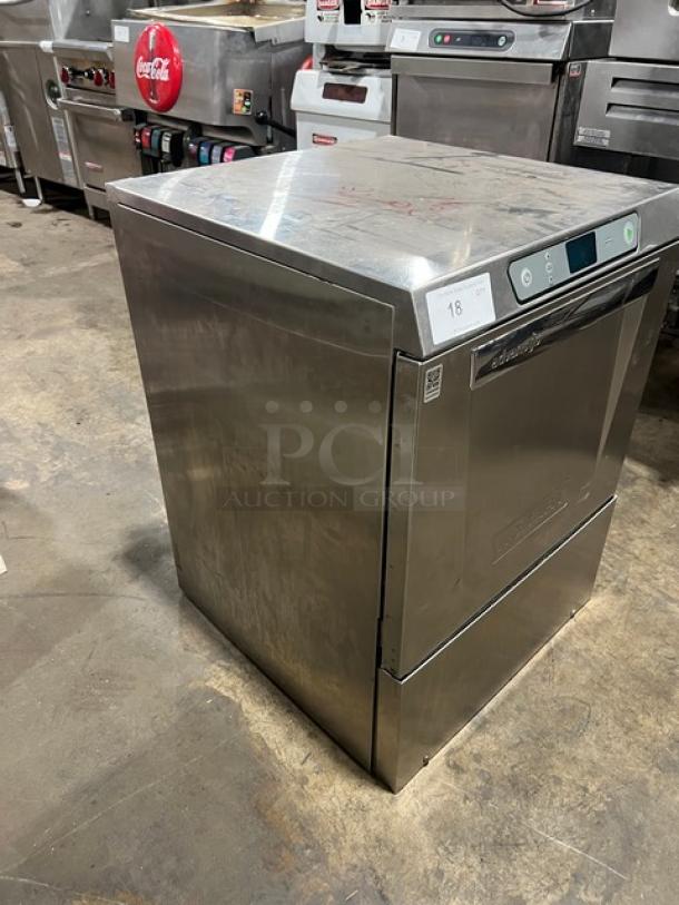 Hobart Advansys LXER commercial stainless steel undercounter dishwasher, electric powered, high-temp, peg rack, excellent condition.