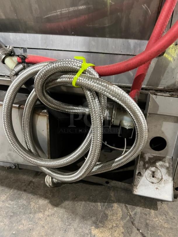 Hobart Advansys LXe Series LXER dishwasher hoses and connections, stainless steel, includes red and silver hoses, good condition.