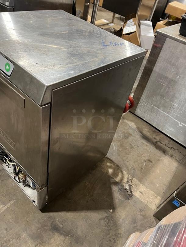 Hobart LXEH commercial stainless steel undercounter dishwasher, high-temp, electric, Model: LXEH, SN: 23-1147-948, visible wear.