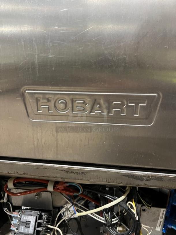 Hobart LXEH commercial stainless steel dishwasher, visible branding. Model: LXEH, SN: 23-1147-948, 120/208-240V, 1 Phase.