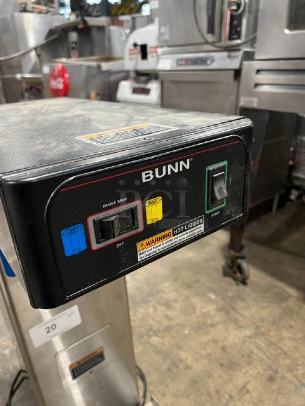 Bunn TB6Q Twin Iced Tea Brewer, stainless steel, control panel shown with power and brew switches, used condition.