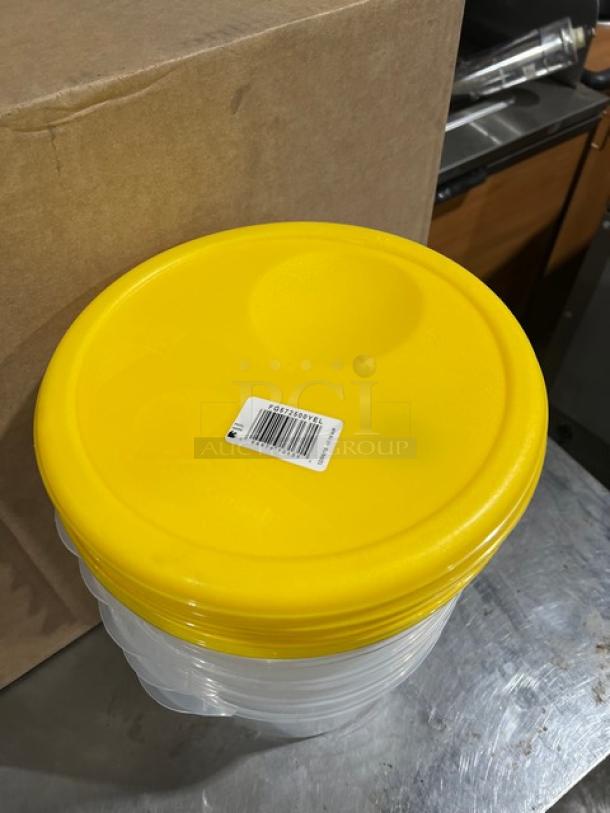 Rubbermaid Commercial 6 Qt. Clear Polycarbonate Food Storage Container with yellow lid, new condition.