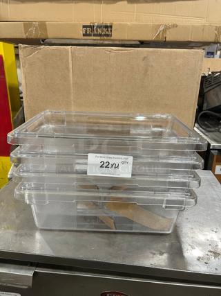 Rubbermaid Commercial Clear Polycarbonate 3.5 Gal. Storage Container, Model FG330900CLR. New, stack of four.