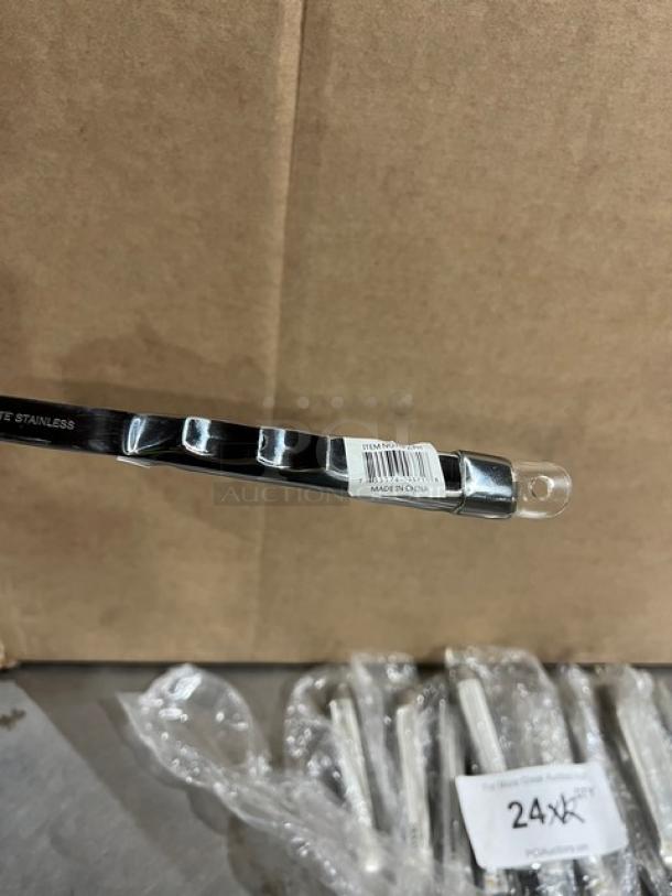 Update International Stainless Steel 11.75" Slotted Serving Spoon, Model HB2PH, new condition, tagged "Made in India."