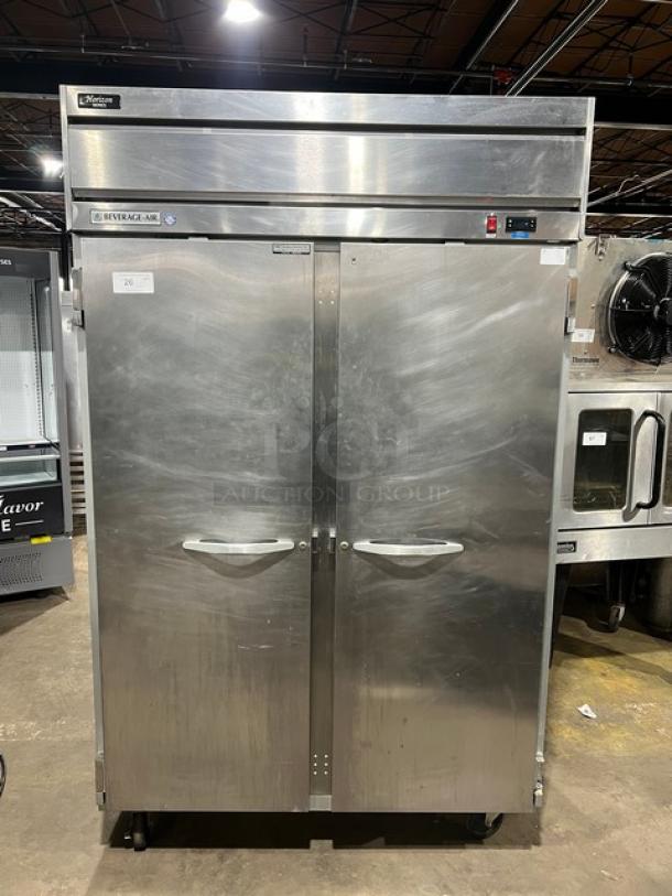 Beverage-Air Horizon Series HF2-1S commercial stainless steel 2-door freezer, poly coated rack, on casters, model HF21S.