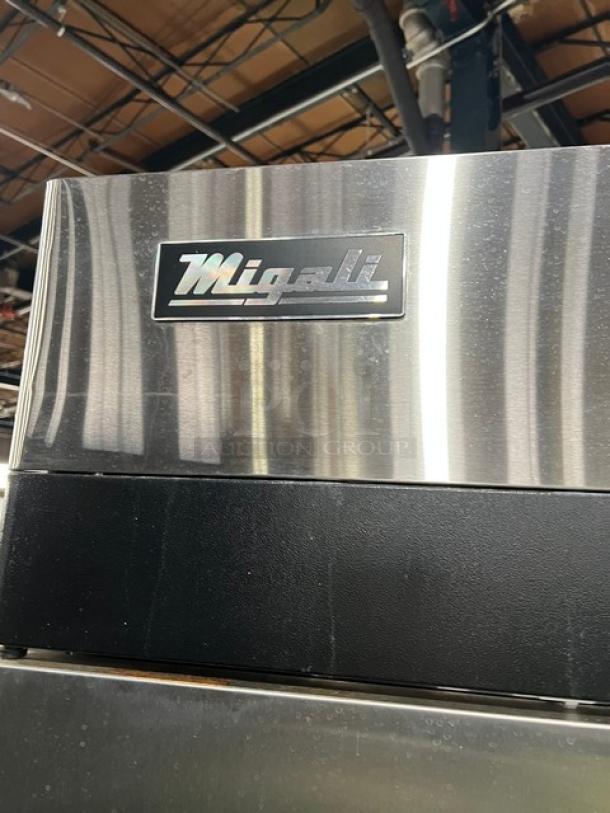 Migali T-Series stainless steel 2-door vertical reach-in freezer, model C2F, on casters, poly-coated rack, 115V 1 Phase.