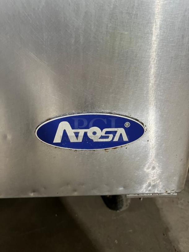 Atosa 2023 commercial worktop refrigerator, Model MGF8408GR, stainless steel, solid single door, with up-turned backsplash.