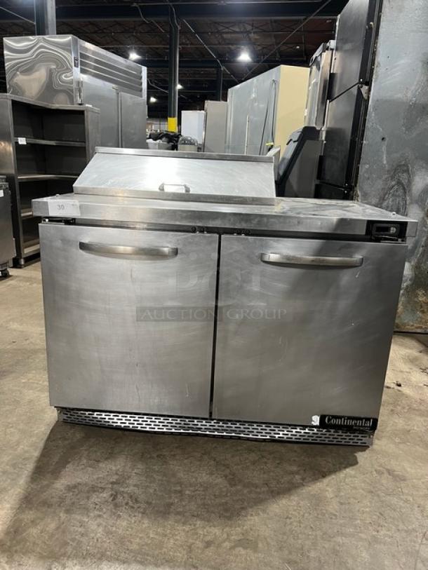 Continental SW48N8 stainless steel 2-door refrigerated prep table with poly-coated wire rack, model 159A8997, 48".