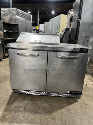 Continental SW48N8 stainless steel 2-door refrigerated prep table with poly-coated wire rack, model 159A8997, 48".