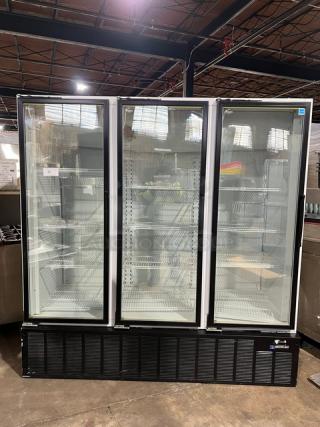 Master-Bilt BLG-74HD Commercial Triple Glass Door Merchandiser Refrigerator, Energy Star, poly coated racks, SN: 177916KDD01.
