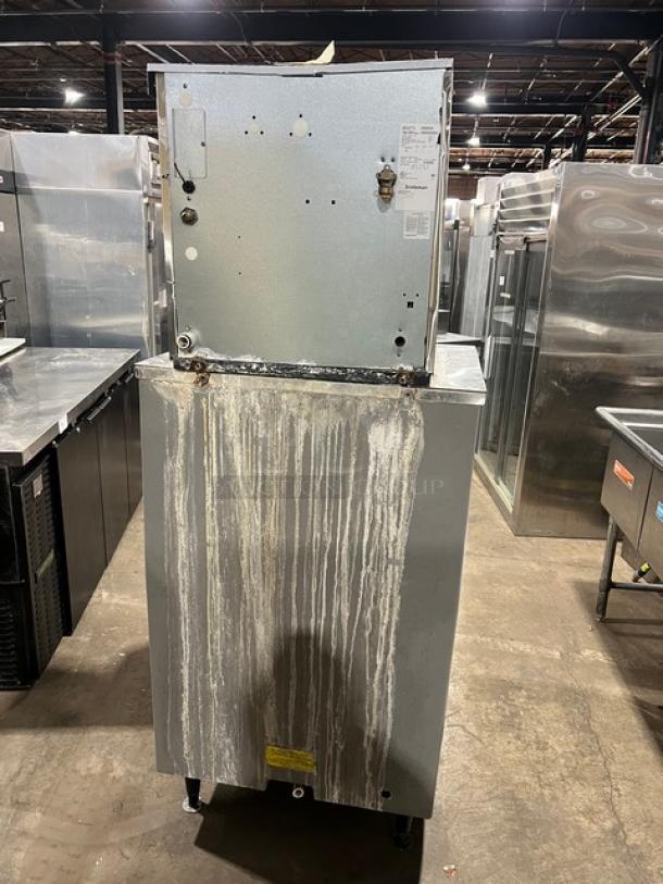 Scotsman Prodigy Series ice machine, model N0422W-1A/B530P, water-cooled, stainless steel, on legs, visible wear, commercial use.