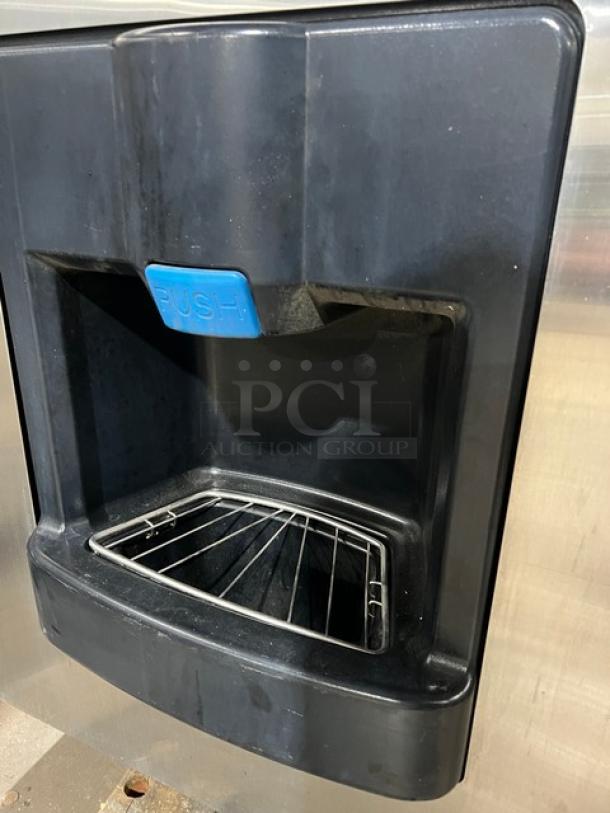 Hoshizaki Serenity Series ice dispenser, model DKM-500BAH, stainless steel, with drip tray, Energy Star certified.