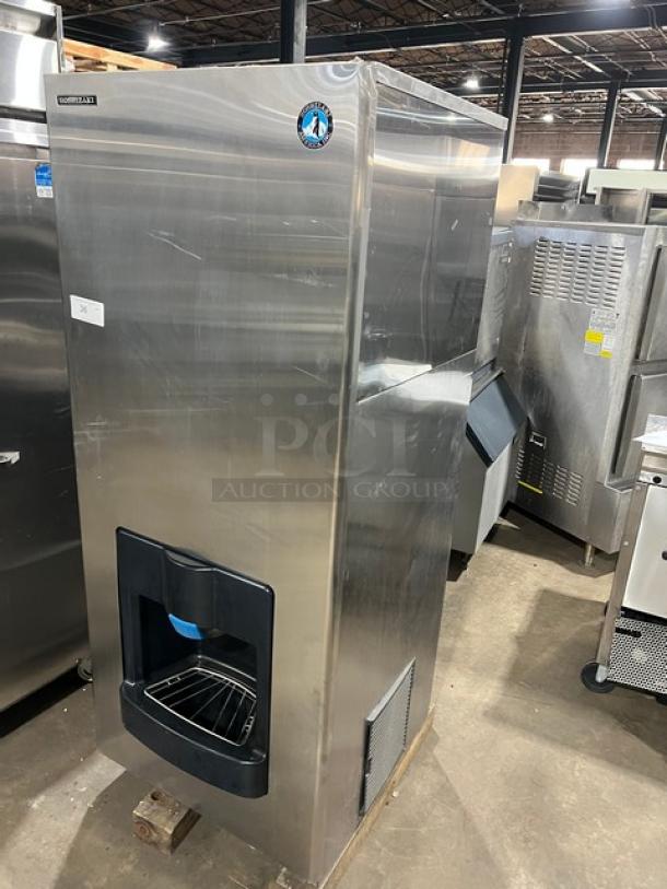 Hoshizaki Serenity Series DKM-500BAH ice machine, stainless steel, air-cooled, crescent ice, built-in bin, Energy Star certified.