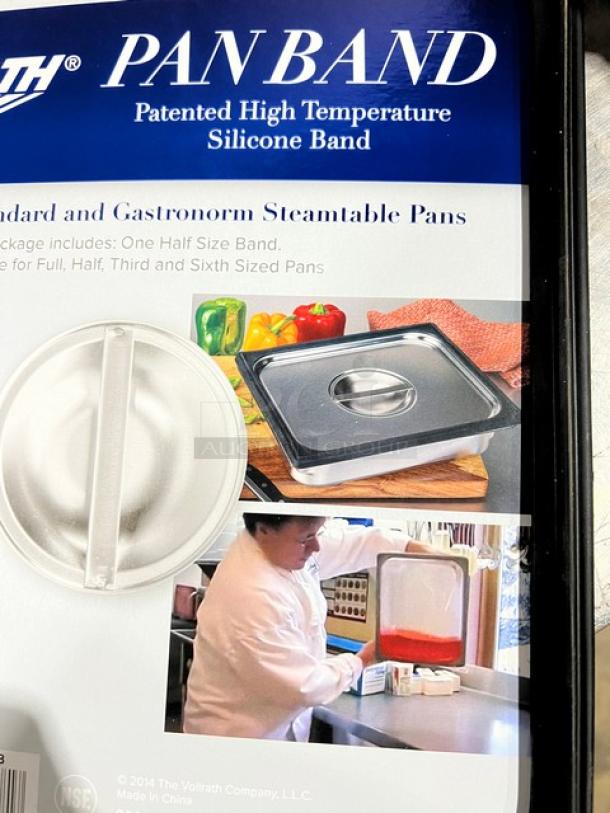 NEW Vollrath N0002B black silicone pan bands, high-temp for commercial use. Includes one half-size band. Made in China.