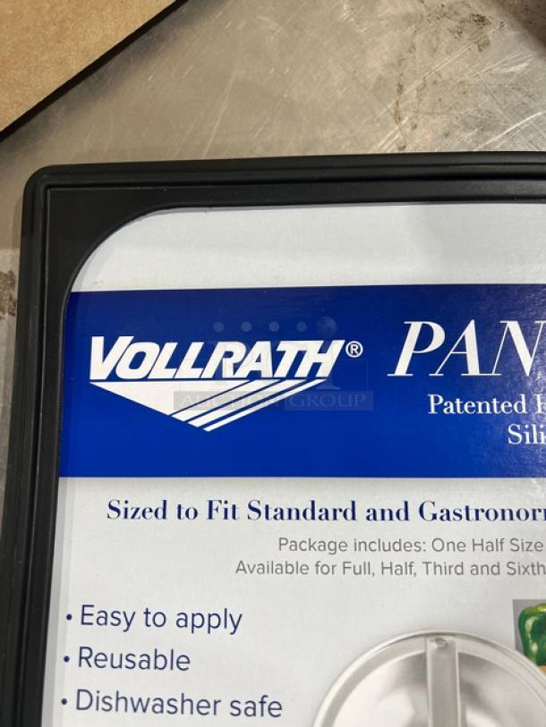 Vollrath N0002B silicone pan band, black, new condition, fits hotel steamtable pans, easy to apply, reusable, dishwasher safe.