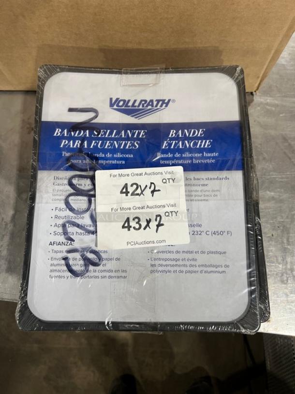 Vollrath Model N0002B black silicone hotel pan bands, new condition, packaged with label indicating model and brand.
