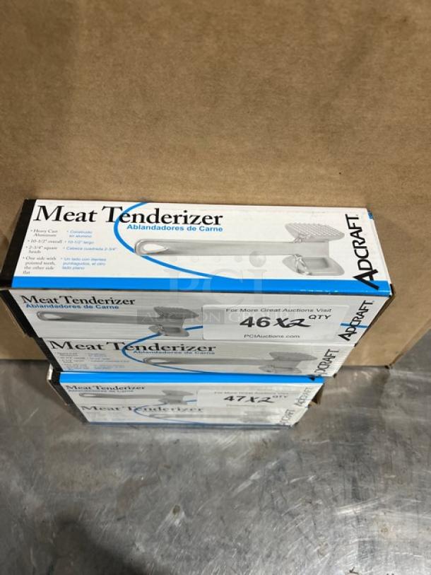 Adcraft MTA-10 aluminum 2-3/4" square head meat tenderizer in box, new condition, auction display with label.