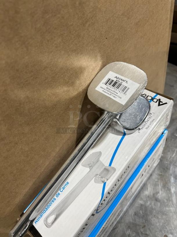 NEW Adcraft aluminum meat tenderizer, model MTA-10, 2-3/4" square head, includes box with product image, unused condition.