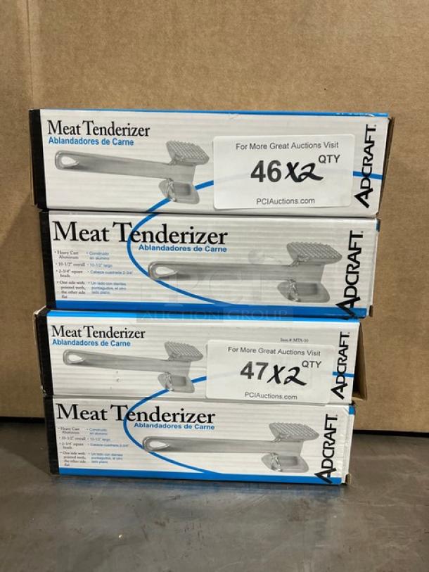 Adcraft MTA10 commercial aluminum meat tenderizer, new in box. Square head, 2-3/4". Boxes labeled 46x2 and 47x2.