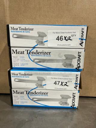 Adcraft MTA10 commercial aluminum meat tenderizer, new in box. Square head, 2-3/4". Boxes labeled 46x2 and 47x2.