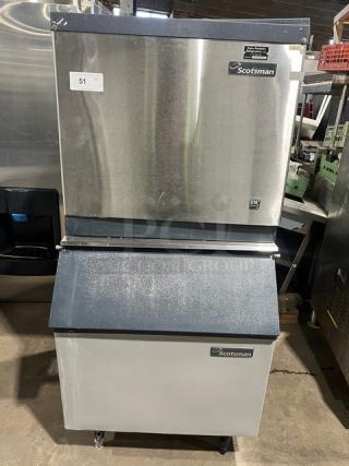 Scotsman CME256AS1H ice machine, stainless steel, air-cooled, on legs, commercial use. Model and brand marked, 115V 1 Phase.