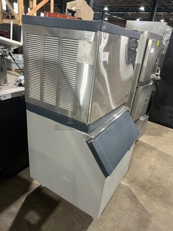 Scotsman stainless steel ice maker/bin combo, model CME256AS1H, air-cooled, electric, on legs, 115V, serial 07111320012081.