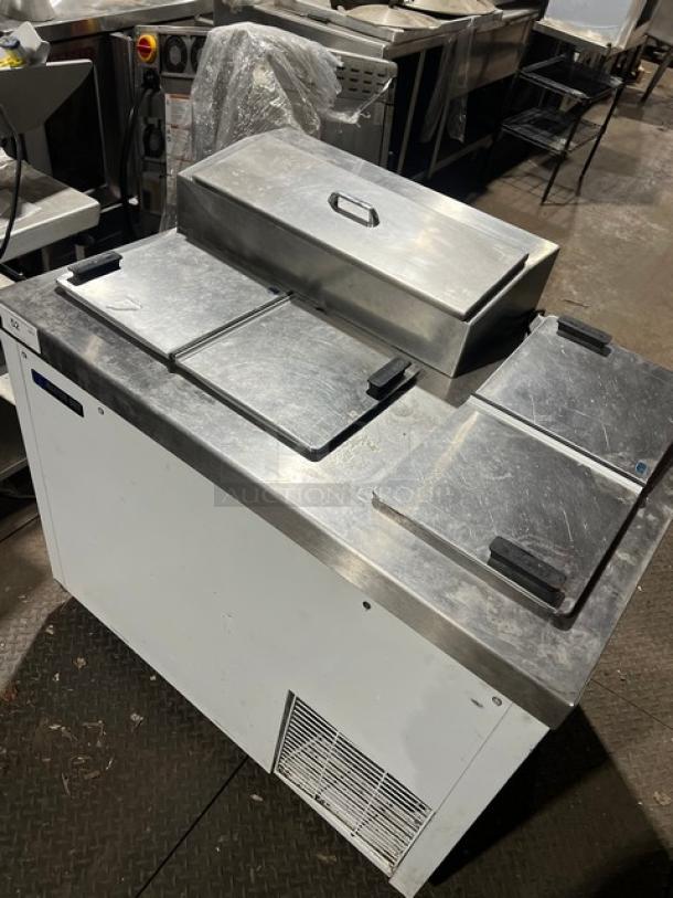 Master-Bilt FLR60 ice cream topping unit, refrigerated base, stainless steel top, 115V, 1 phase, on casters, model FLR-60.