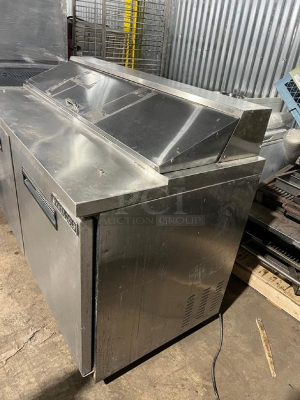 Maxx Cold MXCR60S refrigerated prep table, stainless steel, bain marie style, with wire rack, on casters, used condition.