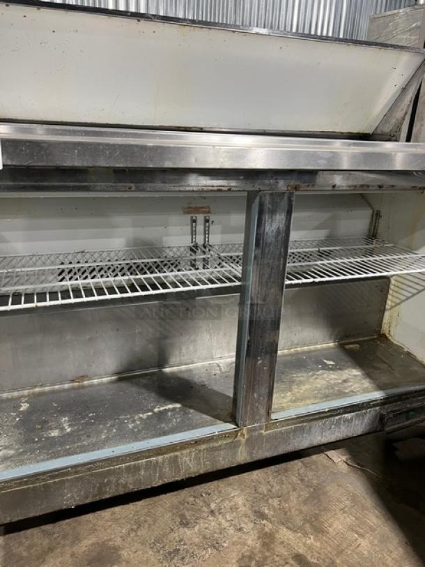 Maxx Cold MXCR60S stainless steel refrigerated prep table, bain marie style with poly-coated rack, on casters, 115V.