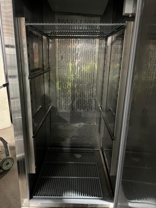 Avantco CFD Series stainless steel single door reach-in freezer, model 178CFD1FF, with poly coated wire rack and casters.