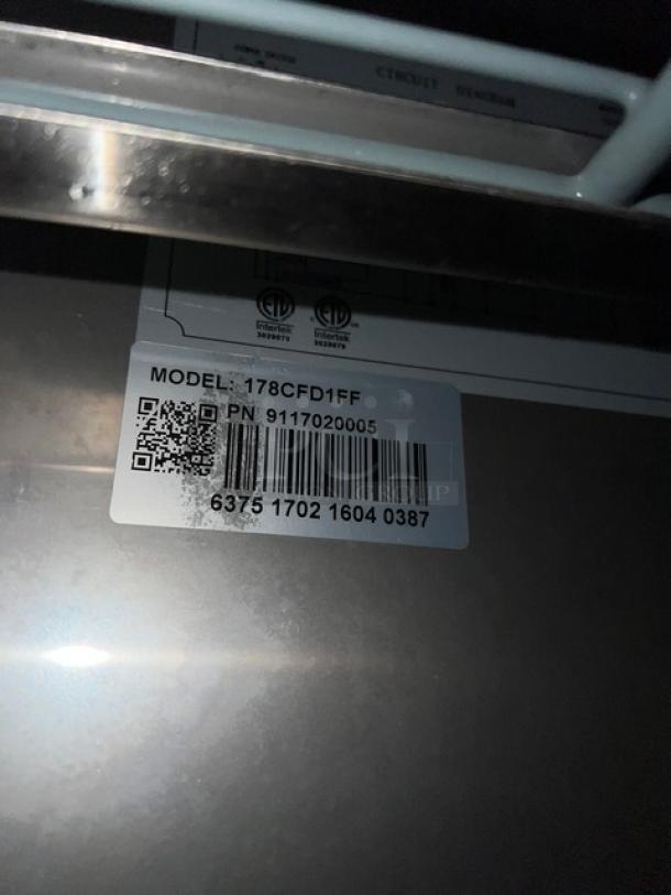 Avantco CFD Series stainless steel single door reach-in freezer, model 178CFD1FF, with poly-coated rack and casters. Serial number: 6375170216040387.