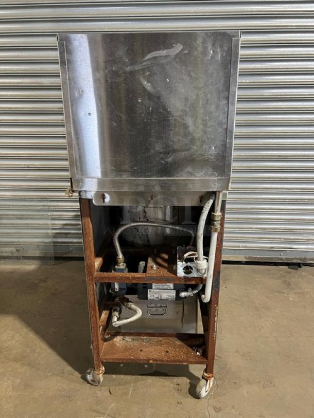 BKI LPF-F commercial stainless steel electric pressure fryer, late model 2015, with locking spindle, lid-lock, on casters.